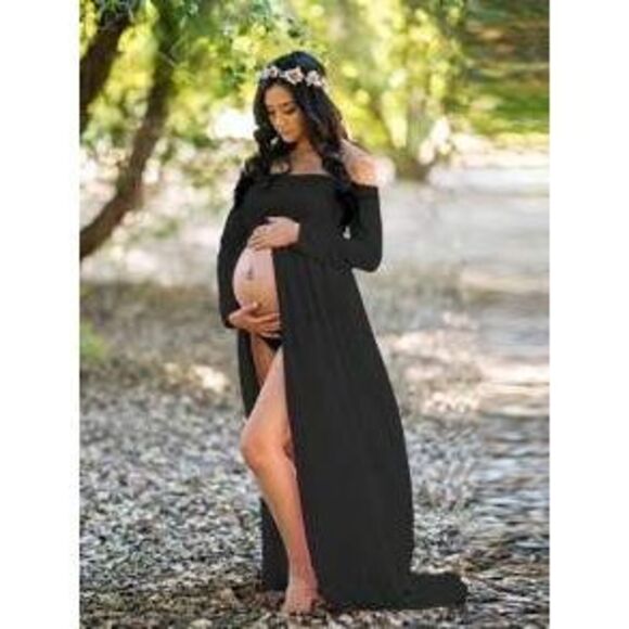 SHEIN Dresses & Skirts - Maternity Solid Split Hem Dress With Long Sleeve For Maternity Photoshoot